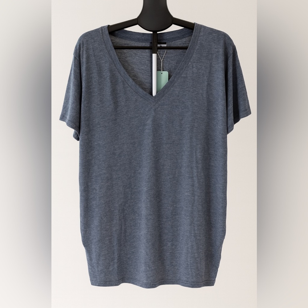 Wiholl Dolman V-Neck Tee NWT Heather Blue Ruched Sides Relaxed XL